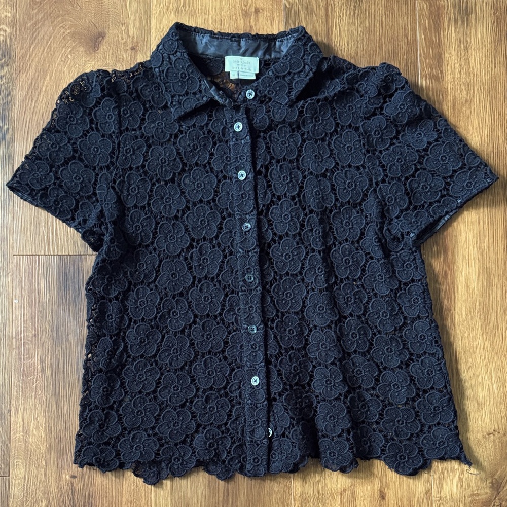 Kate Spade Black Floral Lace Button-Down Shirt